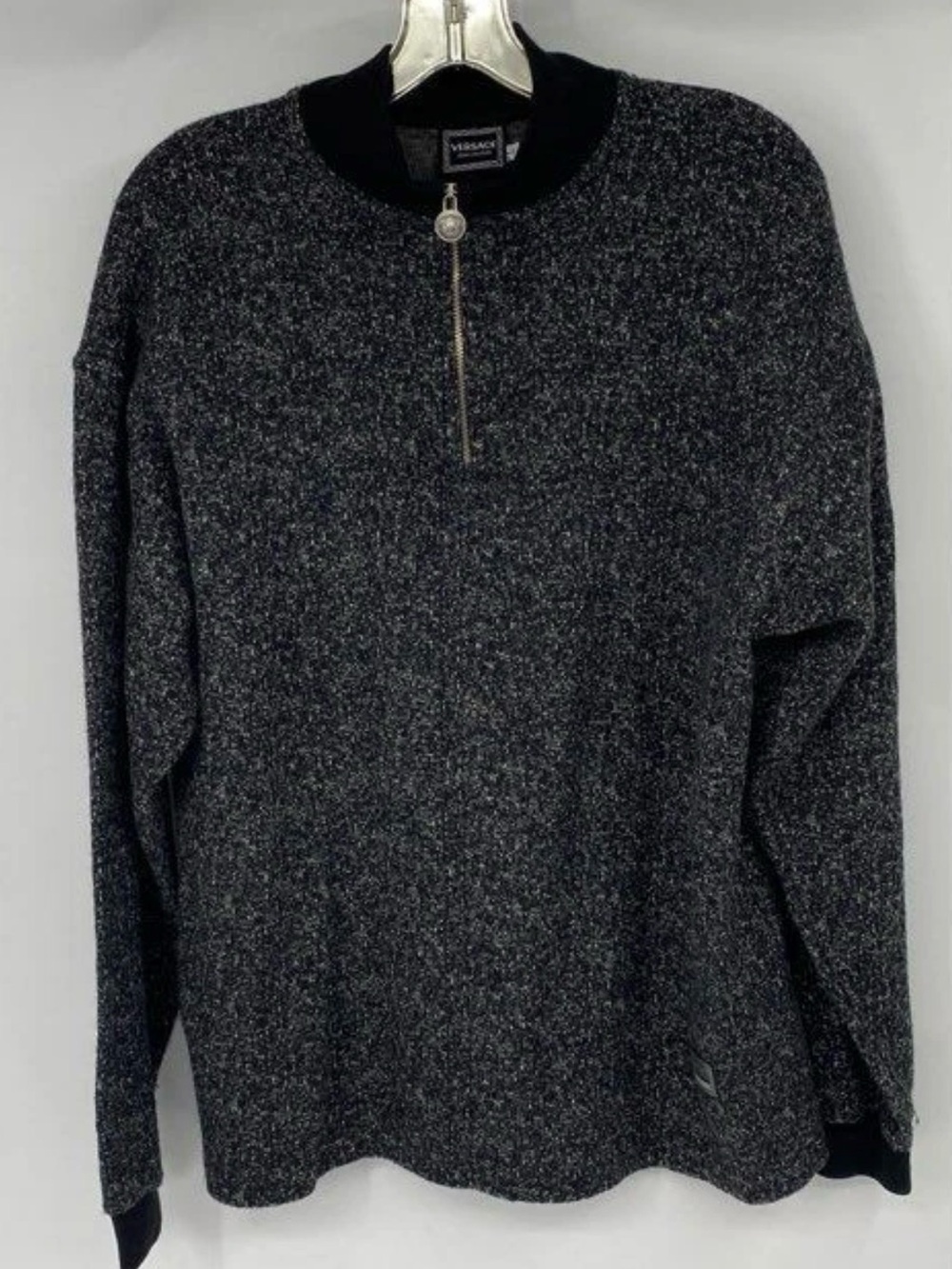 Versace women's grey speckled knit 1/4 zip pullover sweater authentic with COA